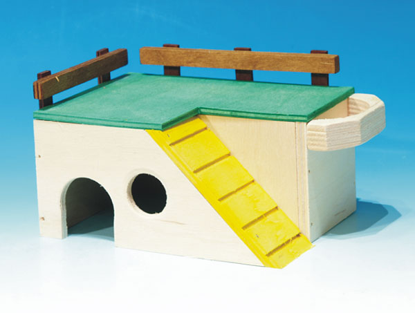 Domek se zábradlím a s krmítkem 18 x 11 x 10 cm