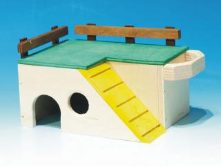 Domek se zábradlím a s krmítkem 18 x 11 x 10 cm