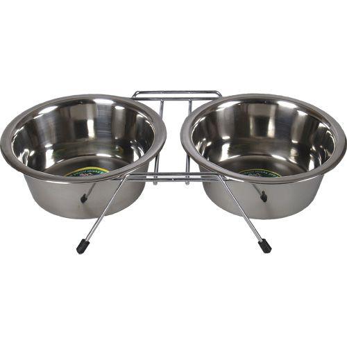 Dvojmiska nerezová (obs. 2 x misku + 1 x stojan)  2 x 1,75 l